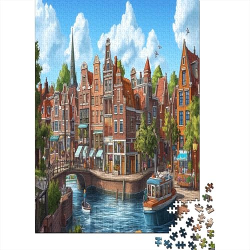 Amsterdamer Kanal 1000 Stück Puzzles Für Erwachsene Teenager Stress Abbauen Familien-Puzzlespiel 1000-teiliges Puzzle Kinder Lernspiel Spielzeug Geschenk Puzzel 1000pcs (75x50cm) von ZWABFOFYV