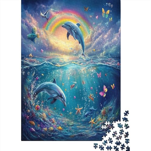 Delphin Holzpuzzle Erwachsene, 1000 Teile Großes Holzpuzzle Für Erwachsene Und Kinder, Anzug Klassisches Puzzle Für Kinder Ab 12 Jahren Und Erwachsene 1000pcs (75x50cm) von ZWABFOFYV