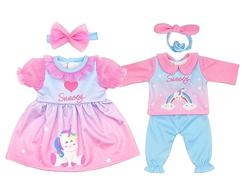 ZWOOS 2er-Pack Puppenkleidung für BabyPuppen 35-43 cm, Outfit im Einhorn-Stil, kompatibel mit New Born Baby Puppen, Geschenke für Mädchen, Kinder von ZWOOS