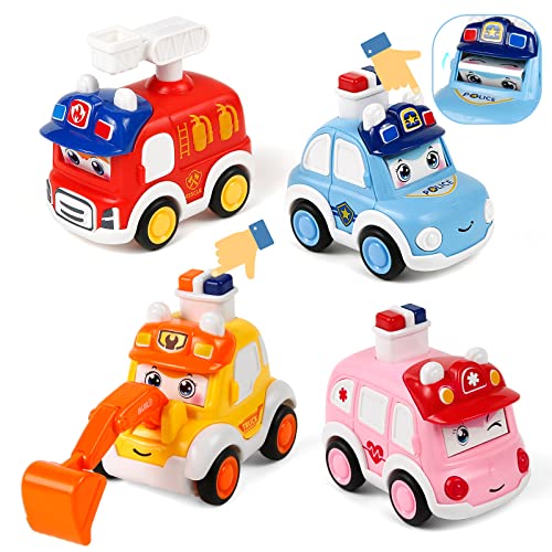 ZWOOS 4 Stück Push und Go Spielzeugautos, Auto Spielzeug Aufziehautos Spielzeugauto Set Drücken Sie und gehen Sie Spielzeug Früherziehung Autos Spielzeug für Geschenk Kinder Jungen & Mädchen von ZWOOS