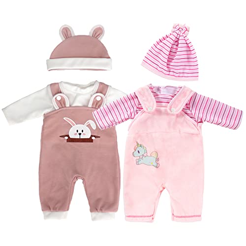 ZWOOS Puppenkleidung für Babypuppen 35-43 cm, süßes Outfit mit Hut kompatibel mit New Born Baby Puppen, Geschenke für Mädchen, Kinder, 2er-Pack von ZWOOS