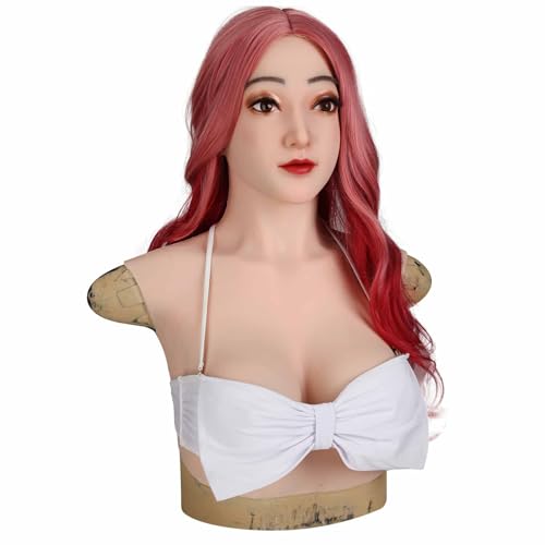 ZWSMS Realistische weibliche Kopfmaske Handgemachte weiche Silikon Verkleidungsmaske mit Brust für Halloween Crossdresser Cosplay,Color1,Basic von ZWSMS