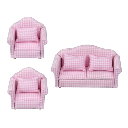 Mini-Sofa-Set aus weichem Stoff mit Kissen für 1/12 Puppenhaus-Zubehör, Wohnzimmer, Dekoration, Puppenhaus-Zubehör Mini-Sofa-Set aus weichem Stoff mit Kissen für 1/12 Puppenhaus-Zubehör, Wohnzimmer, Dekoration, Puppenhaus-Zubehör von ZWTPGKRD