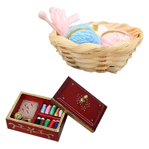 ZWTPGKRD Puppenhäuser im Maßstab 1:12, Miniatur-Nähwerkzeug-Kits mit Garnkorb und Nähkästchen für realistische Modellszene, Basteln, Puppenhäuser, Werkzeuge zum Ausstellen ZWTPGKRD Puppenhäuser im Maßstab 1:12, Miniatur-Nähwerkzeug-Kits mit Garnkorb und Nähkästchen für realistische Modellszene, Basteln, Puppenhäuser, Werkzeuge zum Ausstellen von ZWTPGKRD