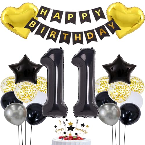 Happy Birthday Girlande Ballon Schwarz Gold Deko 11 Geburtstag Deko geburtstag deko 11 junge Dekoration 11 Geburtstag Birthday Party Decorations Schwarz Gold Deko mit Happy Birthday Girlande von ZWWsullo