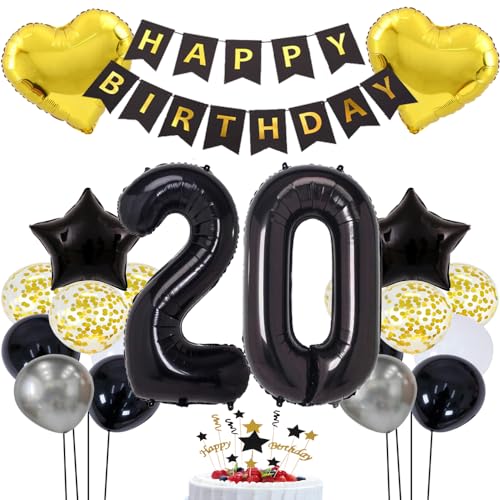 Happy Birthday Girlande Ballon Schwarz Gold Deko 20 Geburtstag Deko geburtstag deko 20 junge Dekoration 20 Geburtstag Birthday Party Decorations Schwarz Gold Deko mit Happy Birthday Girlande von ZWWsullo