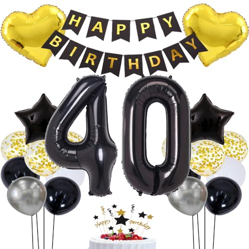 Happy Birthday Girlande Ballon Schwarz Gold Deko 40 Geburtstag Deko geburtstag deko 40 junge Dekoration 40 Geburtstag Birthday Party Decorations Schwarz Gold Deko mit Happy Birthday Girlande von ZWWsullo