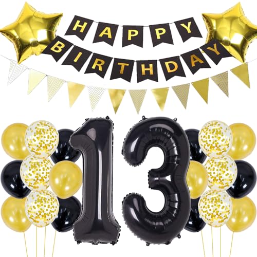 Luftballons 13 Geburtstag Dekoration Schwarz Gold Geburtstagsdeko 13 Jahre Mann Geburtstag 13 Junge Folienballon 13 Geburtstag Deko Junge Geburtstagsdeko 13 Jahr Junge Party Deko Gold Schwarz von ZWWsullo