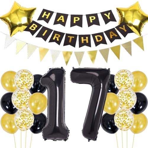 Luftballons 17 Geburtstag Dekoration Schwarz Gold Geburtstagsdeko 17 Jahre Mann Geburtstag 17 Junge Folienballon 17 Geburtstag Deko Junge Geburtstagsdeko 17 Jahr Junge Party Deko Gold Schwarz von ZWWsullo