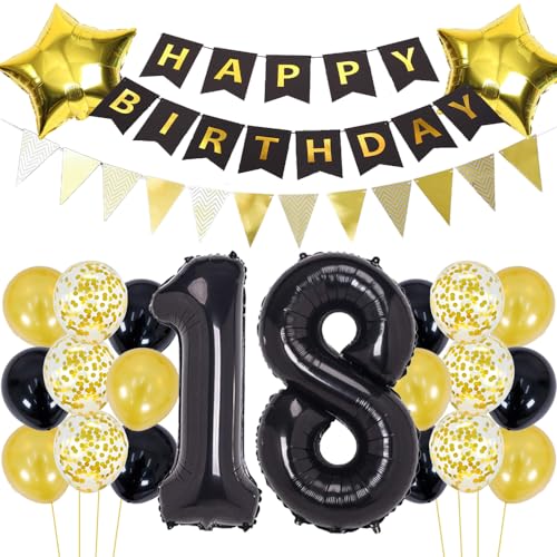 Luftballons 18 Geburtstag Dekoration Schwarz Gold Geburtstagsdeko 18 Jahre Mann Geburtstag 18 Junge Folienballon 18 Geburtstag Deko Junge Geburtstagsdeko 18 Jahr Junge Party Deko Gold Schwarz von ZWWsullo