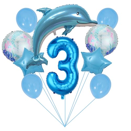 Ozean Tiere Geburtstagsfeier Dekoration Unterwasserwelt Kinder-Geburtstag Mädchen Junge Folienballon Blue Dolphin 3 Jahre Delfin Geburtstag Deko Große Delfin Folienballon Geburtstags Deko Jungen von ZWWsullo