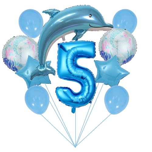 Ozean Tiere Geburtstagsfeier Dekoration Unterwasserwelt Kinder-Geburtstag Mädchen Junge Folienballon Blue Dolphin 5 Jahre Delfin Geburtstag Deko Große Delfin Folienballon Geburtstags Deko Jungen von ZWWsullo