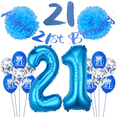 ZWWsullo 21 Geburtstag Dekorationen Rosegold Deko Set 21 geburtstag deko blau 21 Geburtstag Deko Mann Frauen Birthday Party Decorations 21 Geburtstag Deko 21 Geburtstag Party Deko Supplies von ZWWsullo