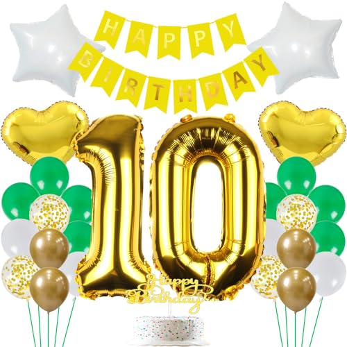 ZWWsullo Dschungel Kinder Geburtstag Dekoration 10 Jahr 10 Geburtstag Junge Mädchen Ballon 10 Geburtstag Ballon 10 Geburtstag MädchenFolie Zahlen Ballons 10 Grün Gold 10 Geburtstag Dekoration Ballon von ZWWsullo