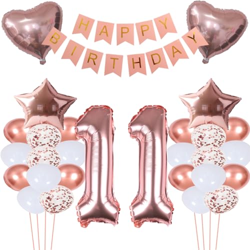 ZWWsullo Folienballon 11 Geburtstag Mädchen geburtstag 11 mädchen 11 jahr geburtstag mädchen deko set Geburtstagsdeko Mädchen 11 jahr Geburtstagsdeko Mädchen Rosegold Zahl Riesen Folienballon Zahl 11 von ZWWsullo