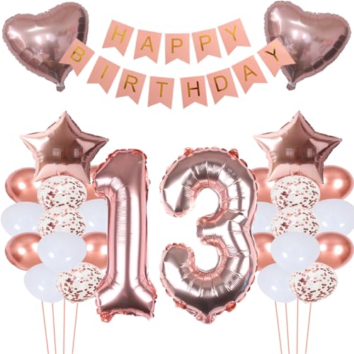 ZWWsullo Folienballon 13 Geburtstag Mädchen geburtstag 13 mädchen 13 jahr geburtstag mädchen deko set Geburtstagsdeko Mädchen 13 jahr Geburtstagsdeko Mädchen Rosegold Zahl Riesen Folienballon Zahl 13 von ZWWsullo