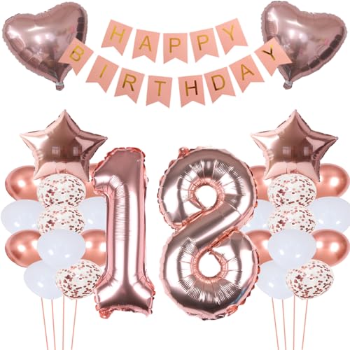 ZWWsullo Folienballon 18 Geburtstag Mädchen geburtstag 18 mädchen 18 jahr geburtstag mädchen deko set Geburtstagsdeko Mädchen 18 jahr Geburtstagsdeko Mädchen Rosegold Zahl Riesen Folienballon Zahl 18 von ZWWsullo