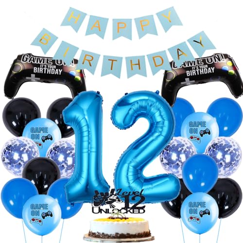 ZWWsullo Gamer Deko Geburtstag Happy Birthday Girlande Banner Deko Junge geburtstag 12 Gamecontroller Luftballons Happy Birthday Girlande Banner Kinder Videospiel Thema Party Zubehör von ZWWsullo