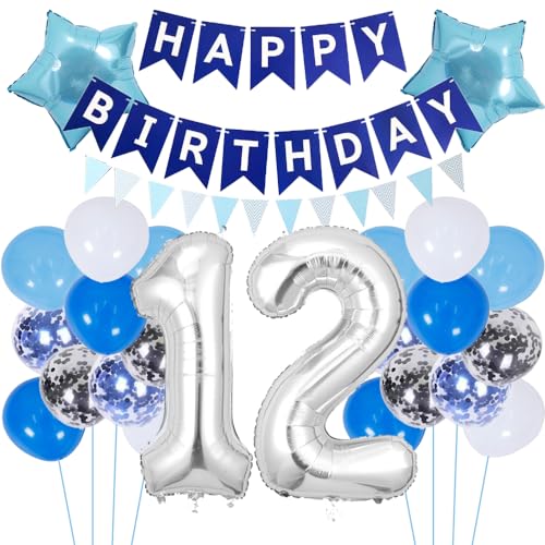 ZWWsullo Geburtstagsdeko 12 Jahre Junge Happy Birthday Deko Geburtstag Junge Folienballon 12 Geburtstag Deko 12 Ballon Blau Deko Luftballon 12. Geburtstag Junge deko Folienballon Party-Deko zum ZWWsullo Geburtstagsdeko 12 Jahre Junge Happy Birthday Deko Geburtstag Junge Folienballon 12 Geburtstag Deko 12 Ballon Blau Deko Luftballon 12. Geburtstag Junge deko Folienballon Party-Deko zum von ZWWsullo