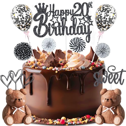 ZWWsullo Glitter Cake Topper Happy 20th Birthday Tortendeko 20 Geburtstag Kuchen Deko Tortendeko 20 Geburtstag Mädchen Jungen Schwarz Kuchen Deko 20 Geburtstag Cake Topper ZWWsullo Glitter Cake Topper Happy 20th Birthday Tortendeko 20 Geburtstag Kuchen Deko Tortendeko 20 Geburtstag Mädchen Jungen Schwarz Kuchen Deko 20 Geburtstag Cake Topper von ZWWsullo