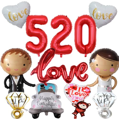 ZWWsullo Hochzeits Ballons Just Married Deko Rot Love Folienballon Braut Bräutigam Brautpaar Luftballon Valentinstag Luftballons Dekoration Romantisches Deko Set für Valentinstag/Hochzeit von ZWWsullo