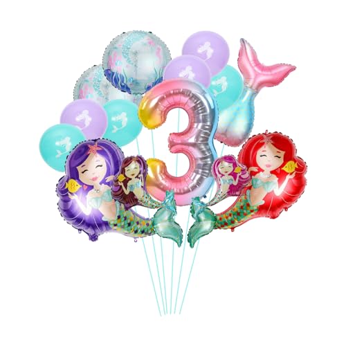 ZWWsullo Meerjungfrau Luftballons set 3 Jahr meerjungfrau geburtstag deko meerjungfrau Ballon Deko Meerjungfrauen Party Dekorationen Luftballon Meerjungfrau Deko Meerjungfrau 3 Jahre von ZWWsullo