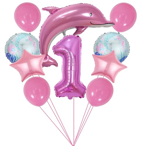 ZWWsullo Rosa Ozean Tiere Geburtstagsfeier Dekoration Meerestiere Geburtstag Deko Delfin Luftballon Deko 1 Jahre Set Große Delfin Folienballon Delfin Luftballon Rosa süß Folien-Ballon Tiere von ZWWsullo