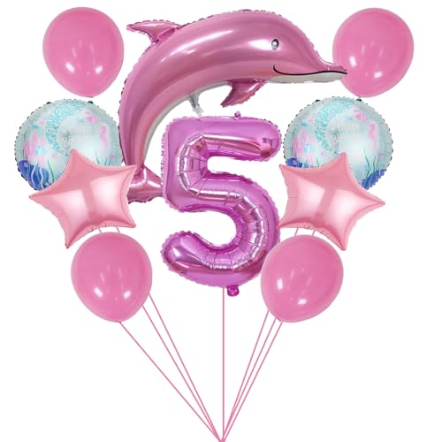 ZWWsullo Rosa Ozean Tiere Geburtstagsfeier Dekoration Meerestiere Geburtstag Deko Delfin Luftballon Deko 5 Jahre Set Große Delfin Folienballon Delfin Luftballon Rosa süß Folien-Ballon Tiere von ZWWsullo