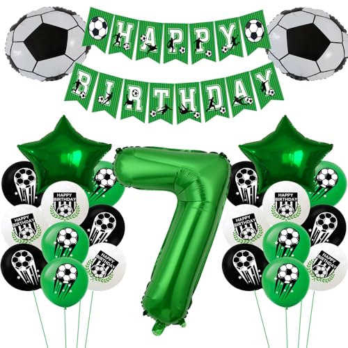 ZWWsullo geburtstag fussball deko Fußball Party Zubehör mit Happy Birthday Banner fussball deko geburtstag kinder Fußball 7 Geburtstag Deko Junge Grün 7 Geburtstagsdeko Jungen Fußball Luftballon von ZWWsullo