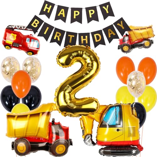 ZWWsullo geburtstagsdeko 2 jahre jungen Bagger Geburtstag Deko Kindergeburtstag Deko jungen 2 Jahr bauarbeiter geburtstag Bagger Deko Kindergeburtstag 2 Baustellen Geburtstagdeko Junge Ballon Auto von ZWWsullo