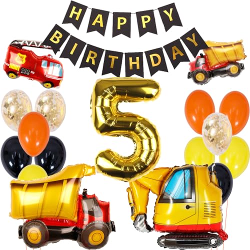 ZWWsullo geburtstagsdeko 5 jahre jungen Bagger Geburtstag Deko Kindergeburtstag Deko jungen 5 Jahr bauarbeiter geburtstag Bagger Deko Kindergeburtstag 5 Baustellen Geburtstagdeko Junge Ballon Auto von ZWWsullo