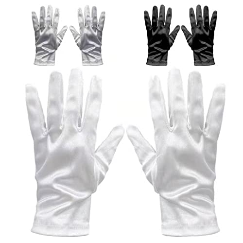 6 Stück Kurze Satinhandschuhe Seidenopernhandschuhe 3 Paar 1920er Jahre Braut Kostüm Halloween Kostüm Hochzeit Abschlussball Opernhandschuhe Handgelenk Kurze Klassische Handschuhe Erwachsene Unisex von ZWZNBL