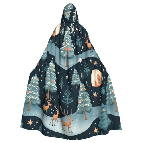 ZXERTG Blauer Weihnachtsbaum-Aufdruck, Kapuzenumhang für Halloween, schwarzer Kapuzenumhang mit Kapuze, Hexe, Halloween-Kostüm von ZXERTG