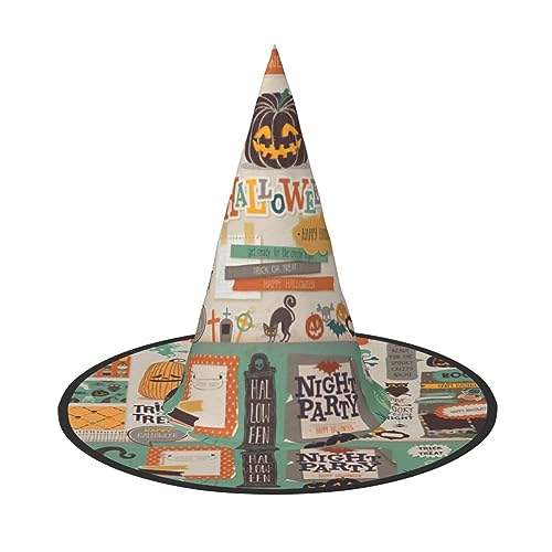 ZXERTG Halloween-Scrapbook-Druck, Halloween-Essential, Hexenhut, Zaubererhut, Halloween-Hüte, Kostümhut für Damen und Herren von ZXERTG