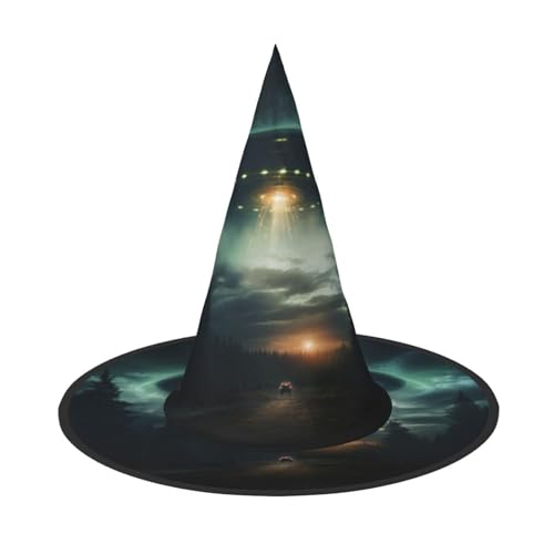 ZXERTG Ufo At Night Print Halloween Essential, Hexenhut, Dekoration, Zaubererhut, Halloween-Hüte, Kostümhut für Damen und Herren von ZXERTG