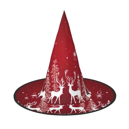 ZXERTG Weihnachtliche Winterlandschaft, Hirsch-Druck, Halloween, unverzichtbar, Hexenhut, Zaubererhut, Halloween-Hüte, Kostümhut für Damen und Herren von ZXERTG