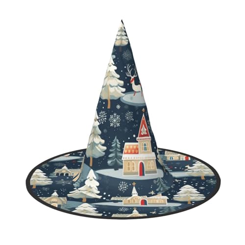 ZXERTG Weihnachtliche Winterlandschaft, Hirsch-Druck, Halloween, unverzichtbar, Hexenhut, Zaubererhut, Halloween-Hüte, Kostümhut für Damen und Herren von ZXERTG