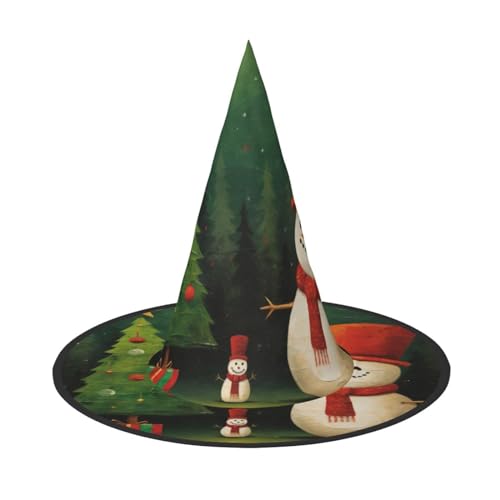 ZXERTG Weihnachtsbaum-Schneemann-Druck, Halloween, unverzichtbar, Hexenhut, Zaubererhut, Halloween-Hüte, Kostümhut für Damen und Herren von ZXERTG