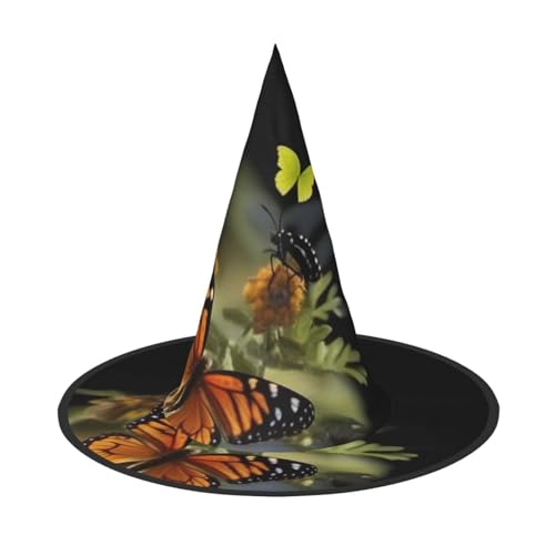 ZXERTG Wunderschöner Schmetterlings-Druck, Halloween-Accessoire, Hexenhut, Zaubererhut, Halloween-Hüte, Kostümhut für Damen und Herren von ZXERTG