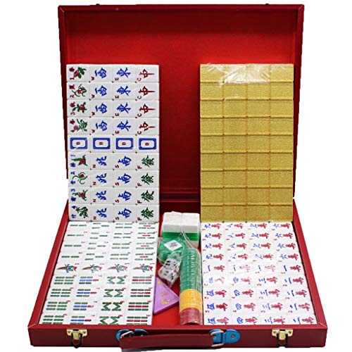 Mahjong, Chinesisches Mahjong-Spielset mit Tragetasche für unterwegs, einschließlich 144 Spielsteinwürfeln, 3 Würfeln und einem Windanzeiger, komplettes Mahjong-Spielset Mahjong (elfenbeinfarbene Hol von ZXOPTY