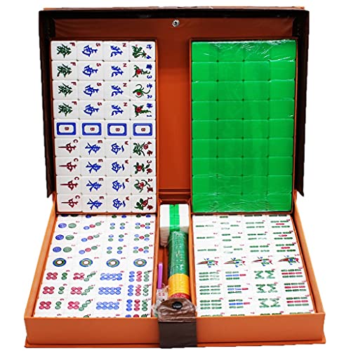 Mahjong Chinesisches Mahjong-Spielset mit Tragetasche für unterwegs, einschließlich 144 Spielsteinwürfeln, 3 Würfeln und einem Windanzeiger, komplettes Mahjong-Spielset Mahjong (transparente Kristall von ZXOPTY