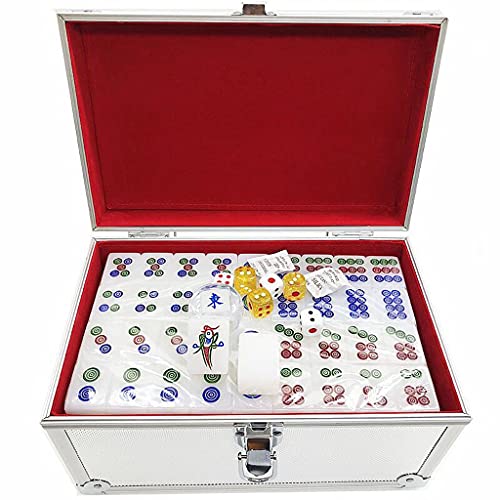 Mahjong-Set, MahJongg-Steine-Set, chinesisches Mahjong, nummerierte große Talg-weiße Acryl-Steine, Mah-Jong-Tischbrett, Schachspiel, Aluminium-Aufbewahrungsbox, chinesisches Mah (Aluminiumbox 39) von ZXOPTY