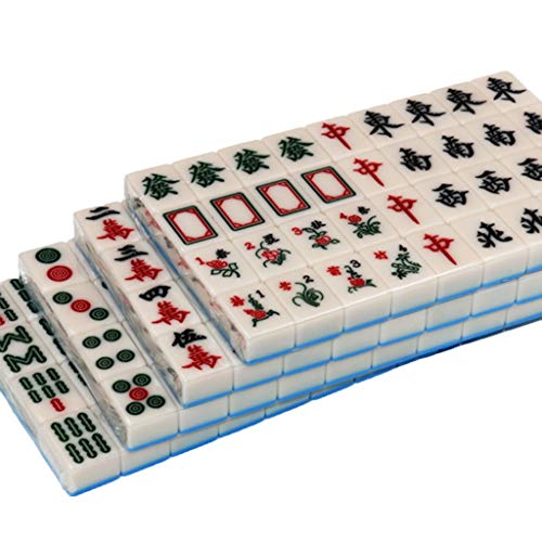 Mahjong-Set mit chinesischen Spielsteinen, 144 Spielsteinen, leicht lesbares, tragbares Mahjong-Spielset, Geschenk zum Geburtstag, zufällige Chips-Stil, mit Aufbewahrungskoffer (Farbe: Blau, Größe: 4 von ZXOPTY