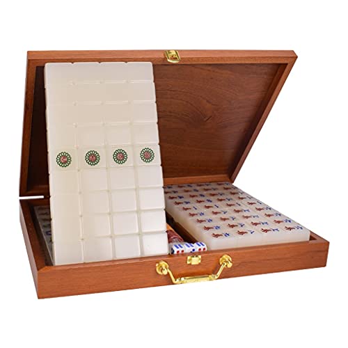 ZXOPTY Mahjong, verschleißfestes chinesisches Mahjong-Spielset aus Acryl mit 144 Spielsteinen, klassisches tragbares Mah Jong mit Aufbewahrungsbox aus Holz (Farbe: Weiß) (Weiß) von ZXOPTY