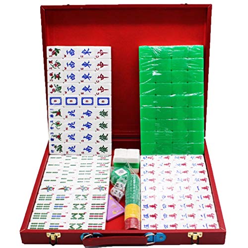 ZXOPTY Mahjong Chinesisches Mahjong-Spielset mit Tragetasche für die Reise, einschließlich 144 Spielsteinwürfeln, 3 Würfeln und einem Windanzeiger, komplettes Mahjong-Spielset Mahjong-Spielsteine von ZXOPTY