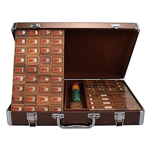 ZXOPTY Mahjong Mahjong-Set mit Holzkoffer/Aluminiumbox, Reise, Familie, Freizeit, traditionelles chinesisches Spiel Mah Jong (Rot, Weiß B, 37,5 x 28 x 21,5 mm) von ZXOPTY