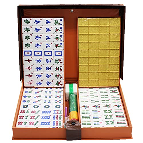 ZXOPTY Mahjong-Set, MahJongg-Steine-Set, Englisches Mahjong, großes Mahjong, Reise-Mahjong, Mahjong mit Lederbox mit englischer Anleitung, Crystal Mahjong-Steine, Chinesisch (Goldene Kristallbox) von ZXOPTY