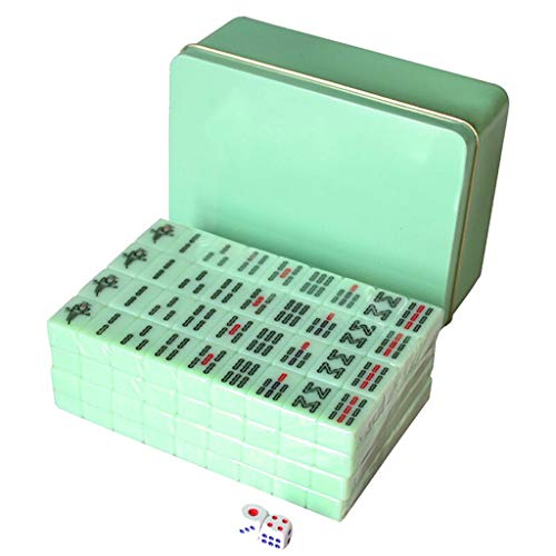 ZXOPTY Mahjong-Set, MahJongg-Steine-Set, chinesische Mahjong-Steine, smaragdfarben, 20 mm, Mahjong mit 144 Steinen, Mini-Reise-Mahjong mit Aufbewahrungsbox aus Eisen, chinesisches Mahjong-Spiel von ZXOPTY