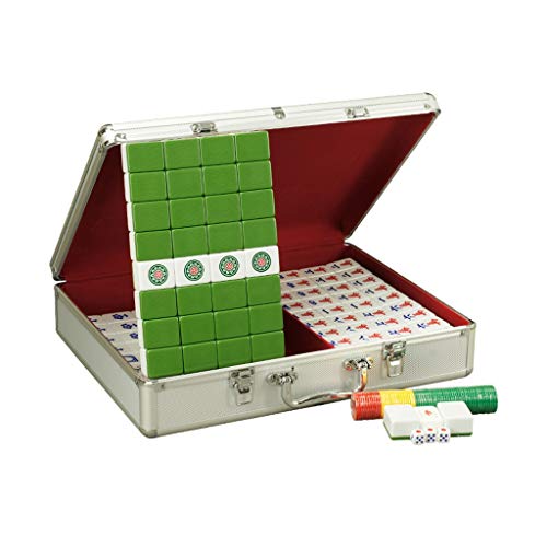 ZXOPTY Mahjong-Set, MahJongg-Steine-Set, chinesisches Mahjong-Set – 144 Steine, großes Mahjong, klassisches Mah-Jongg-Spielset mit silbernem Aluminiumgehäuse (Mahjong, Sa von ZXOPTY