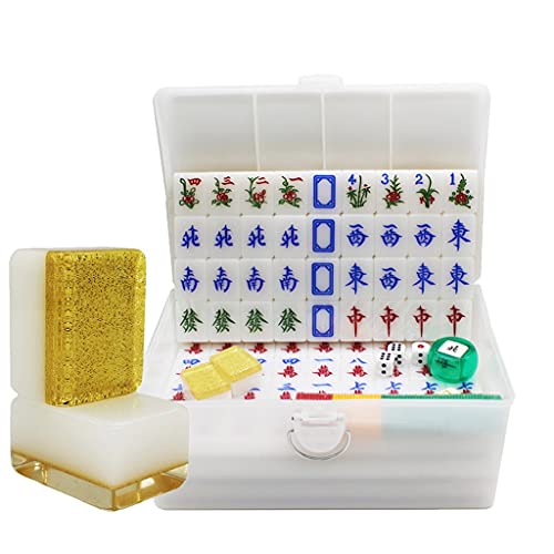 ZXOPTY Mahjong-Set, MahJongg-Steine-Set, tragbares Mahjong-Set für unterwegs, Mahjong, Mah-Jong-Tisch, Majiang-Brett, Schachspiel, chinesisches Mahjong-Spielset (Farbe: (Gold 40) von ZXOPTY